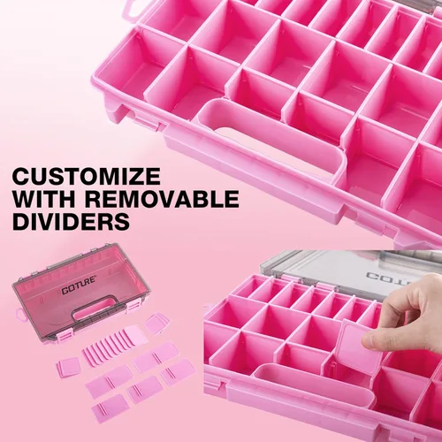 Miniatura 3 de Goture Organizador de caja de aparejos de pesca, caja organizadora de pesca transparente con regla de medición, divisores ajustables, pestillos C