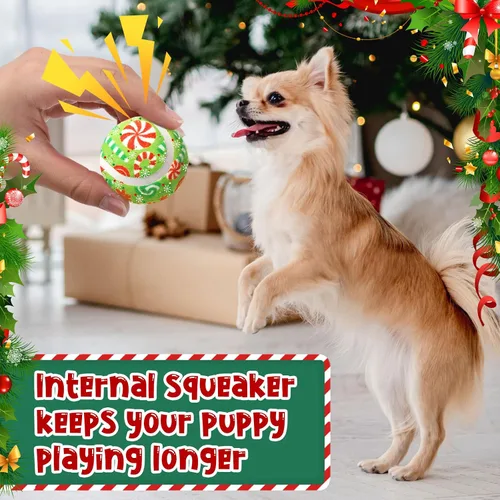 Miniatura 4 de Sosation Paquete de 6 pelotas de tenis chirriantes de Navidad para perros, pelotas de perro de 2.0 pulgadas, juguete interactivo duradero al aire