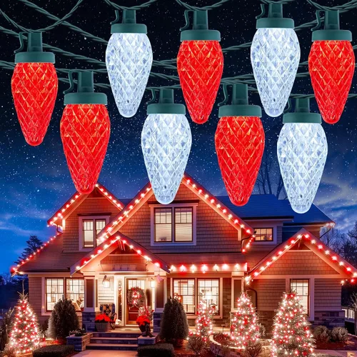 Miniatura 11 de Luces de Navidad C9 para exteriores, 114 pies, 150 luces LED C9 con temporizador y 8 modos de luz, luces impermeables de grado comercial conectables
