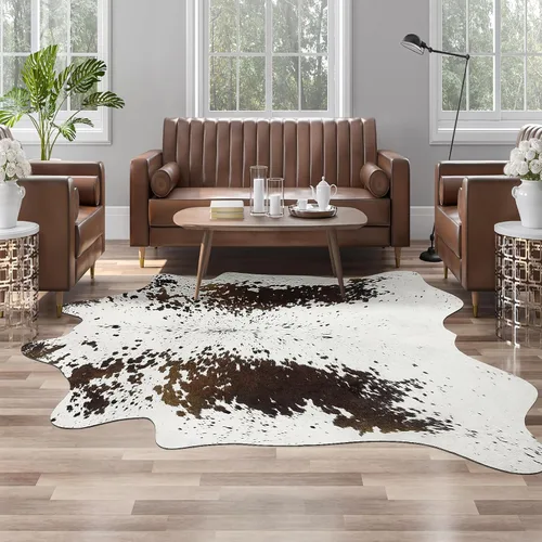 Miniatura 11 de Alfombra de piel de vaca sintética AROGAN, alfombra premium con estampado de vaca para decoración occidental boho, piel de vaca para dormitorio