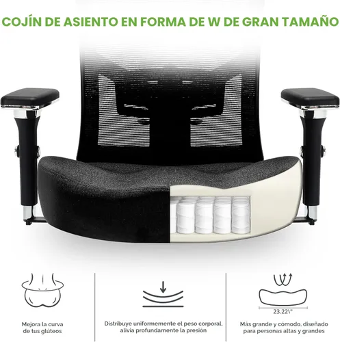 Miniatura 4 de Silla de oficina grande y alta de 700 libras con cojín de asiento ancho y grueso ergonómico W, silla de escritorio de malla de gran