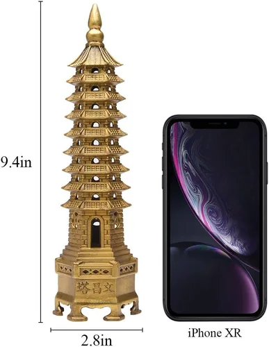 Miniatura 2 de BRASSTAR Estatua de Feng Shui de latón Wenchang Pagoda Capa 9 Torre 9.4 "Longitud Escultura Oficina Hogar Escritorio Decoración Artefactos Atraer