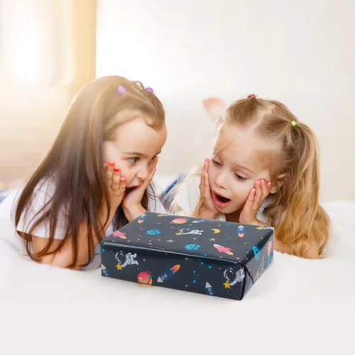 Miniatura 6 de Papel de regalo de cumpleaños para niños, niñas, niños, mujeres y hombres, papel de regalo con diseño de espacio exterior, 3 diseños, 9 hojas