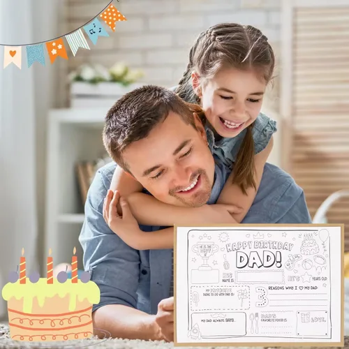 Miniatura 5 de CJ&M Página para colorear de feliz cumpleaños para papá Plantilla de relleno de todo sobre papá Actividad de cumpleaños del padre Tarjeta