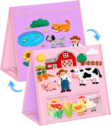 AKAYOK Tablero de fieltro plegable – Tablero de historia de franela de doble cara para aprendizaje preescolar, narración interactiva y juego | Rosa