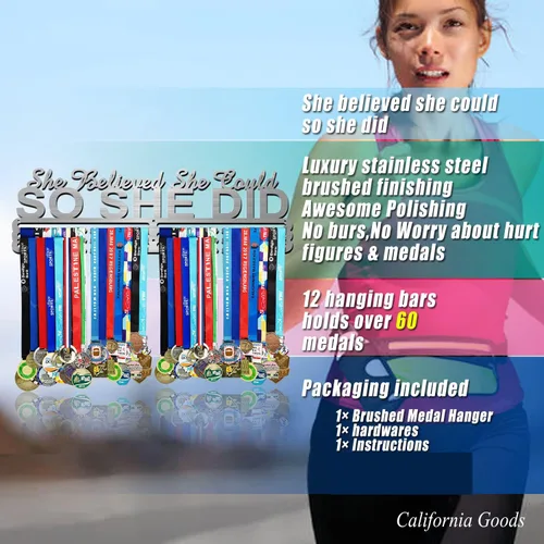 Miniatura 9 de Ella Creyó Que Podía ASI LO HIZO Soporte de Medallas de Carreras Colgador de Pared, Exhibición de Medallas de Maratón y Corredor, Exhibición