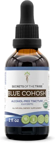 Secrets of the Tribe Blue Cohosh USDA Organic | Extracto sin alcohol, gotas de hierbas de alta potencia | Hecho de raíz seca 100% de cohosh azul