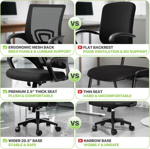 Miniatura 4 de Magshion Silla de oficina, silla ergonómica de escritorio de malla con respaldo medio, silla de computadora con ruedas con soporte lumbar y cómodos