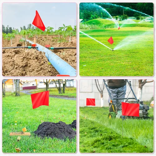 Miniatura 3 de IKAYAS 4 x 5 pulgadas de PVC rojo estaca pequeña para patio, paquete de 50 banderas de césped y jardín