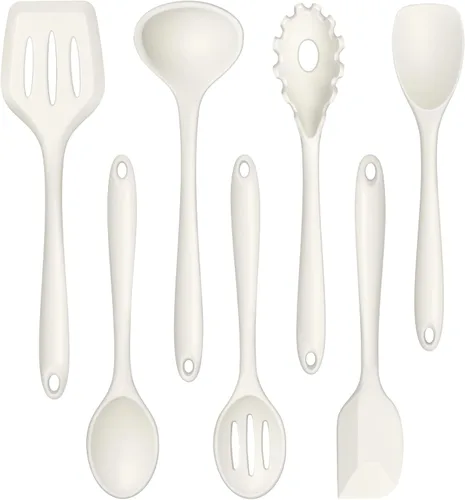 Miniatura 12 de TeamFar Utensilios de cocina, 7 piezas de utensilios de cocina de silicona para hornear, utensilios de cocina antiadherentes con cucharón, espátula