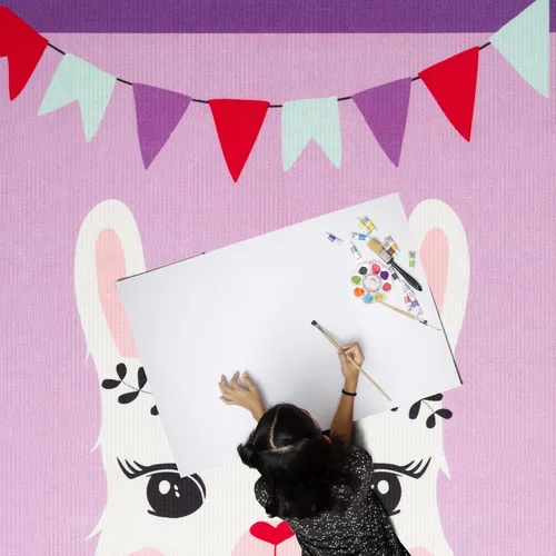 Miniatura 6 de Home Dynamix Everwash Imagine Llama Kids Alfombra lavable a máquina, morado/blanco, 3 x 5 pies