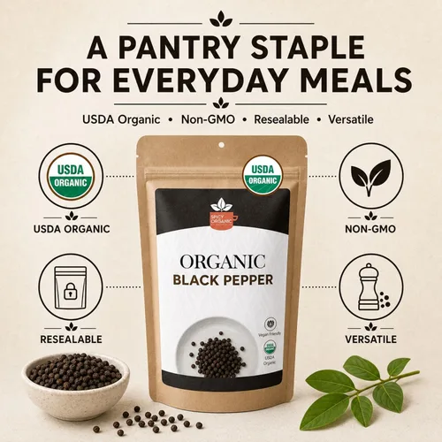 Miniatura 4 de Spicy Organic Ceylon - Granos de pimienta negra enteros de 4 onzas – Certificado USDA y Kosher, sin gluten y sin OMG – Pimienta orgánica pura