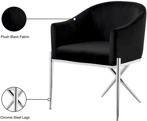Miniatura 6 de Meridian Furniture Xavier Collection Modern Silla de comedor tapizada de terciopelo contemporáneo con patas de acero resistentes en forma de X