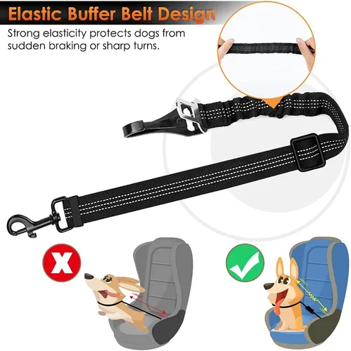 Miniatura 6 de SlowTon Cinturón de seguridad para perro, correa de cinturón de seguridad ajustable para perro, 2 en 1, cinturón de seguridad para perro con Negro