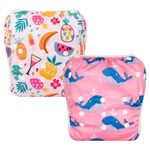 Miniatura 147 de Alva, Pañales de bebé para nadar, paquete de 2 unidades, talle único, reutilizable, lavable y ajustable de 0 a 36 meses. Tamaño de 10 a 40 lbs