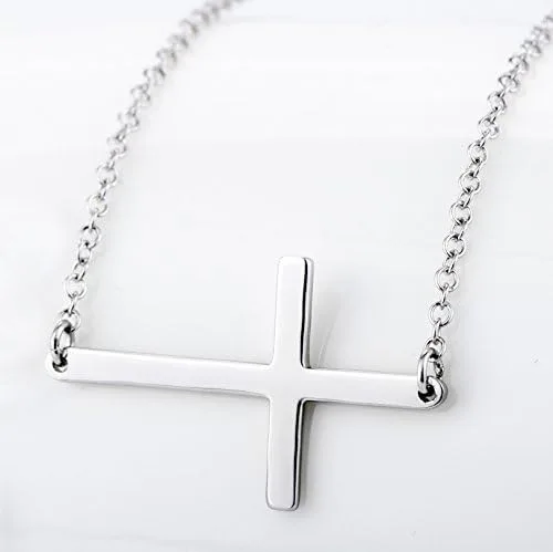 Miniatura 3 de Collar con cruz ubicada de costado de plata de ley 925