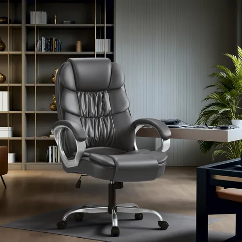 Miniatura 2 de Homall Silla de Oficina de Respaldo Alto Silla de Computadora Silla de Escritorio, Cuero PU Altura Ajustable Silla Ejecutiva Giratoria de Tarea Gris