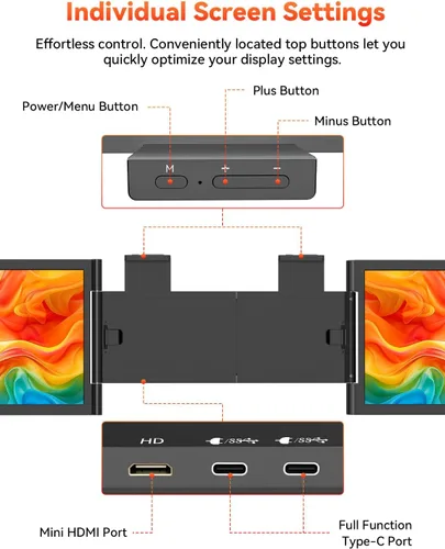 Miniatura 5 de HotYeah Extensor de pantalla para laptop, conexión de un cable (Windows y Mac), monitor portátil dual 1080P de 14 pulgadas, USB-C HDMI, pantalla