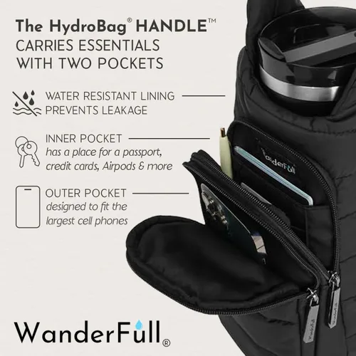 Miniatura 5 de WanderFull® Ranura con cremallera original HydroBag® HANDLE™ para mango, soporte para botella de agua cruzado manos libres y accesorios para vasos