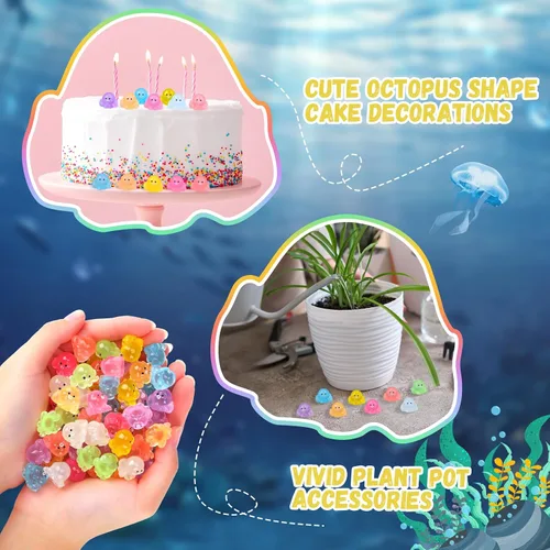 Miniatura 5 de 120 piezas de mini figuras luminosas de pulpo de resina, pulpo pequeño que brilla en la oscuridad, lindo pulpo en miniatura, adornos para acuario
