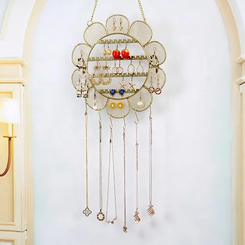 Miniatura 7 de Soporte de aretes en forma de flor montado en la pared, organizador de joyas colgantes, collares de pared, soporte de exhibición de joyas