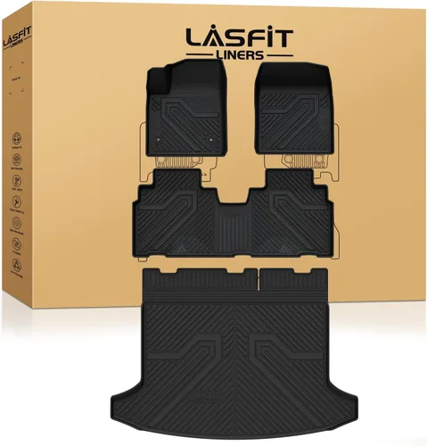 Miniatura 52 de LASFIT Juego completo de tapetes de elastómero termoplástico para todo tipo de clima de ajuste personalizado para automóviles, de 1ª y 2ª fila, 3