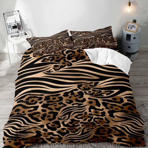Miniatura 12 de LUVIVIHOME Funda de edredón de leopardo de lujo, 2 piezas, funda de edredón individual, ropa de cama con estampado de guepardo marrón, funda