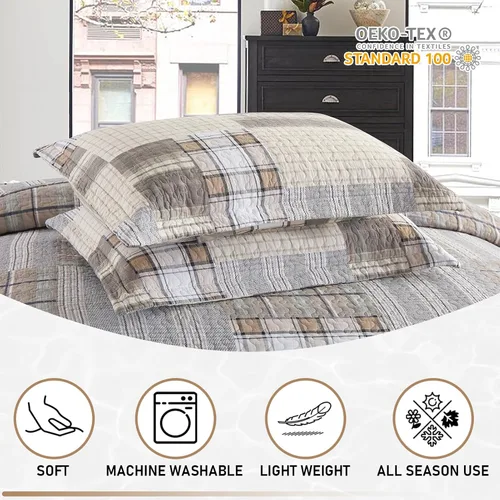Miniatura 7 de KALOOLA Colchas de estilo granja tamaño Queen, 100% algodón, colcha acolchada ligera con 2 fundas de almohada, juego de ropa de cama estampada