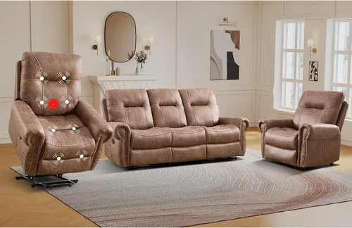 Miniatura 20 de EBELLO - Silla reclinable eléctrica con masaje y calor, sillón reclinable de tela suave para adultos, sofá reclinable individual acolchado, diseño