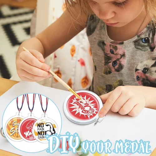 Miniatura 6 de Yookeer - 36 medallas de bricolaje para diseñar tus propias medallas de premio a granel para niños, kit de medallas en blanco transparente
