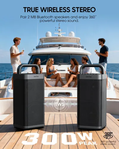 Miniatura 6 de COMISO Altavoz Bluetooth portátil con graves profundos, 150W de potencia máxima, altavoz impermeable IPX6 para exteriores con 12 horas