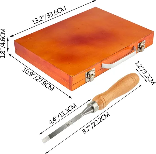 Miniatura 2 de VEVOR Juego de cinceles de madera, 12 piezas, cincel de mano tallado de 3-3/4 pulgadas de longitud de hoja con mango de eucalipto rojo, caja