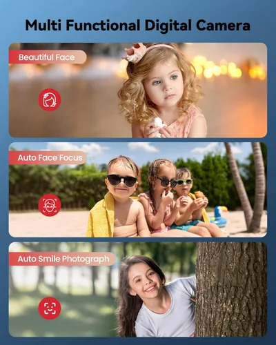 Miniatura 7 de Cámara digital para niños: cámara negra para adolescentes, regalos de cumpleaños de Navidad para niños y niñas de 8 a 10 años, juguetes para niñas