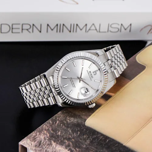 Miniatura 3 de BUREI - Reloj automático de lujo para hombre con lente de zafiro, calendario y correa de acero inoxidable
