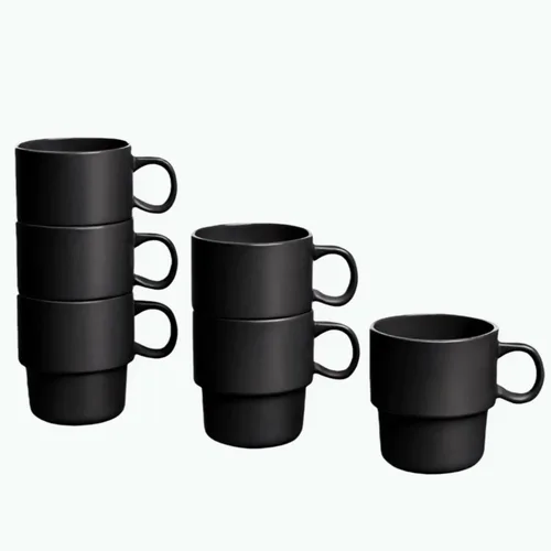 Juego de tazas de café de 6 a 12 onzas, taza de cerámica con mango grande, taza de café negro mate, adecuada para café, sopa, té, leche, café con
