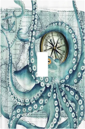 Cubiertas Decorativas para Interruptor de Luz de Palanca Simple Vintage Náutico Ojos de Pulpo Divertido Océano Kraken de 1 Gang Placas de Pared