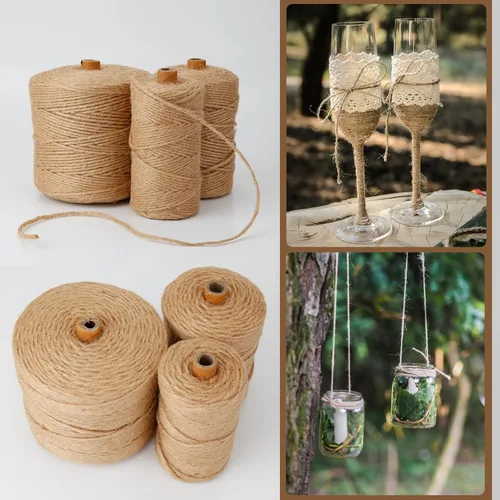 Miniatura 4 de Cuerda de yute natural de 0.118 pulgadas, cuerda de cáñamo de 500 pies resistente para jardinería, manualidades, obras de arte, soporte de plantas