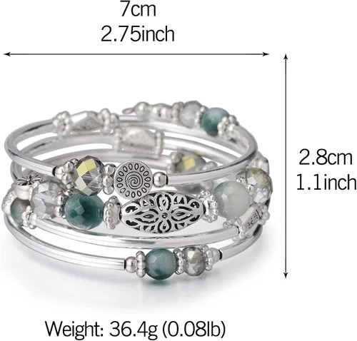 Miniatura 6 de Pulseras apilables con cuentas para mujer, pulsera de plata bohemia envuelta en capas, regalos de joyería de moda para ella, Ágata