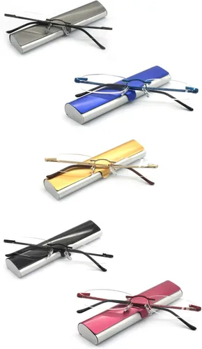 Miniatura 8 de 5 pares de gafas de lectura sin montura de metal con bisagra de resorte ligero estuche delgado para hombres y mujeres