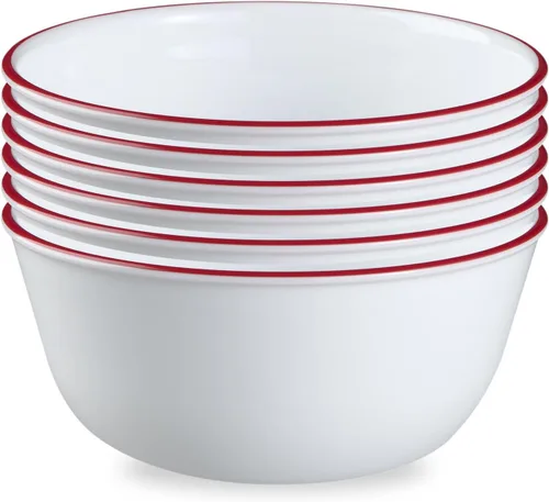 Corelle Vitrelle - Juego de 6 cuencos de vidrio, para sopa, cereal y postre, juego de vajilla de cuencos resistente a las astillas y ligero, rojo