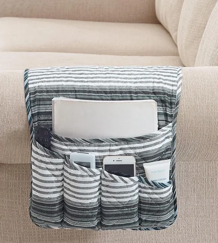 Miniatura 34 de Brilliant Sunshine - Organizador de apoyabrazos de sofá de terciopelo gris con 5 bolsillos, soporte antideslizante para sillón reclinable