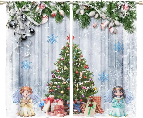 Miniatura 40 de Cortina opaca de Navidad para ventana, campanas de Navidad, festivales, decoración de atmósfera, cortina para sala de estar, habitación