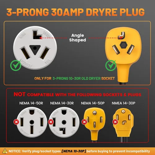 Miniatura 3 de MECMO Adaptador NEMA 10-30 para Cargador Móvil Tesla Gen 2, 24 Amp 240V, Adaptadores Inteligentes 10-30P para Conectores de Cargadores Móviles