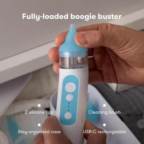 Miniatura 11 de Frida Baby Aspirador Nasal Eléctrico NoseFrida para Bebé, Succionador de Nariz para Bebé y Niño Pequeño, Aspirador Nasal Mejorado para Congestión +