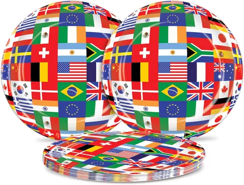 Miniatura 4 de Beistle 8 piezas de papel desechable y duradero, banderas del mundo internacional, platos de viaje temáticos para fiestas, 9 pulgadas, multicolor