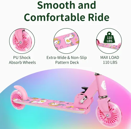 Miniatura 5 de BELEEV V2 - Scooter para niños con ruedas y tallo y plataforma iluminados, scooter plegable de 2 ruedas para niñas y niños, 3 alturas ajustables