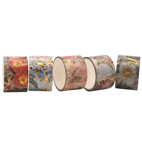 Miniatura 6 de YUBBAEX Blooming Washi - Juego de cintas adhesivas con lámina dorada, cinta de enmascarar peonía ancha decorativa para artes, manualidades DIY