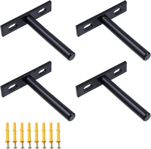 Soportes flotantes para estantes de 3 pulgadas, resistentes y ocultos, color negro, soporte invisible para estantes de madera flotantes, 4 unidades