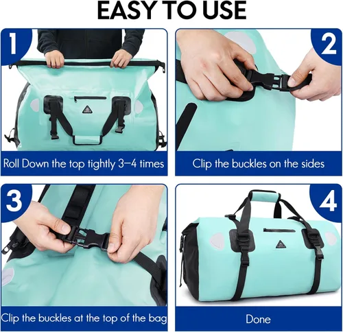 Miniatura 8 de Haimont Bolsa de lona impermeable con correas de fijación rápida para motociclismo, rafting, canotaje, SUP, kayak, viajes, 50L/70L Verde océano