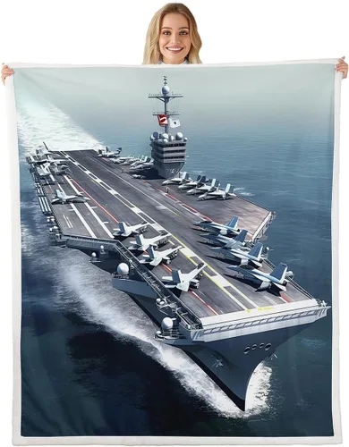 Erosebridal Manta de forro polar para transporte de aviones, caza de acorazado, manta mullida para conducir en el mar, para niños, niñas,